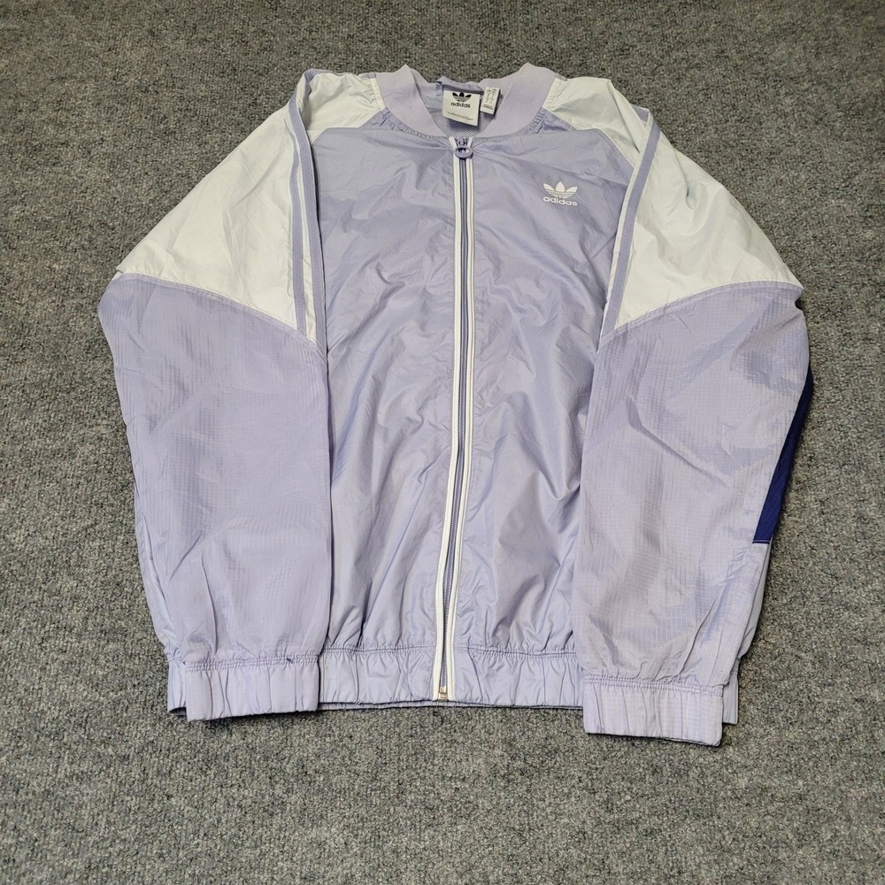 Adidas Windbreaker Womens Size L Purple White Full Zip Trefoil Track Jacket